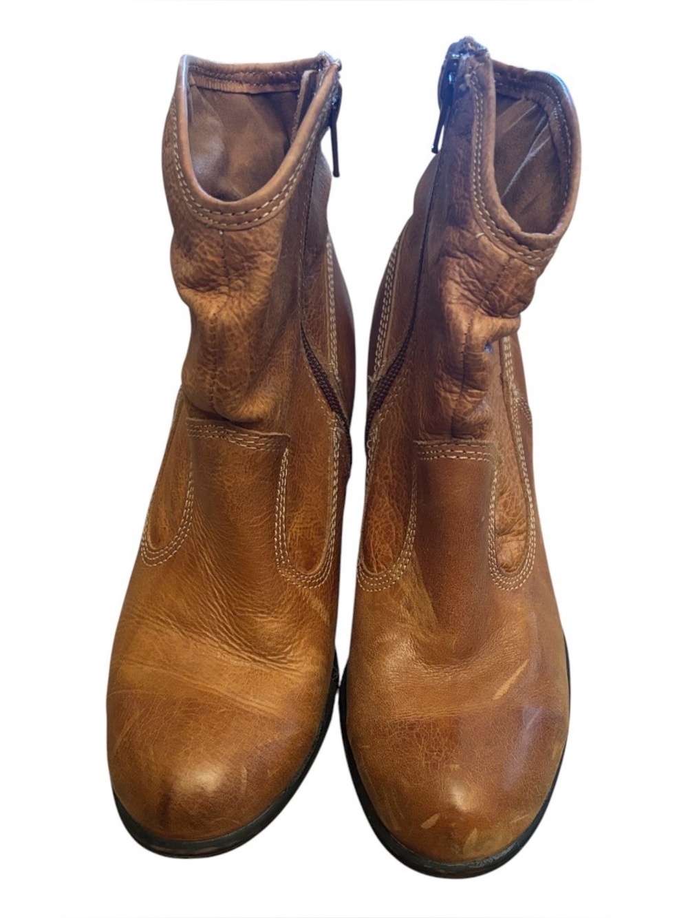 Montana | Short Brown Leather Ankle Boots | Small Heel Zipper Boots Summer SZ 8